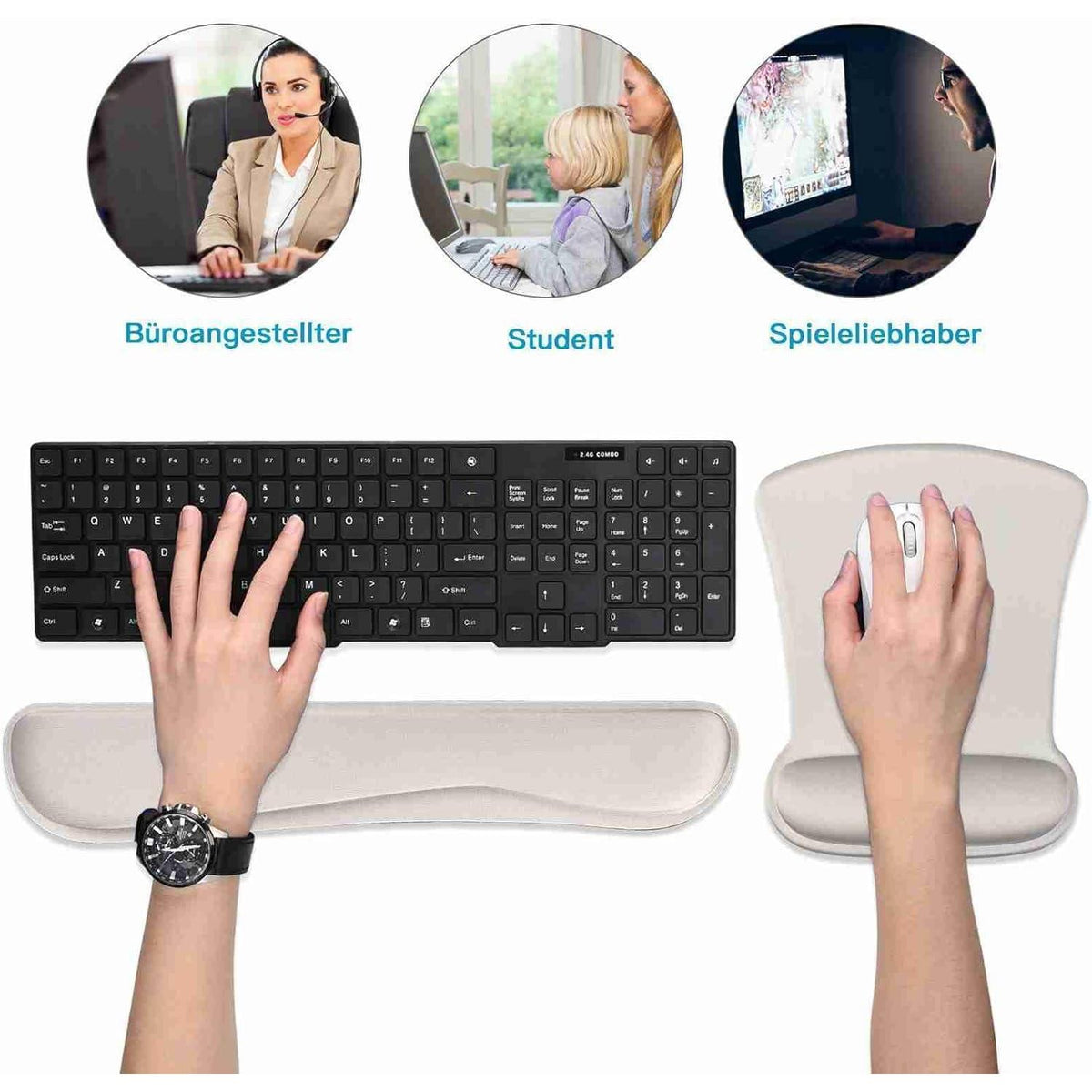 Ergonomisches Mauspad & Tastatur-Handgelenkstütze Set Grau