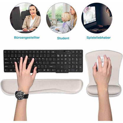 Ergonomisches Mauspad & Tastatur-Handgelenkstütze Set Grau