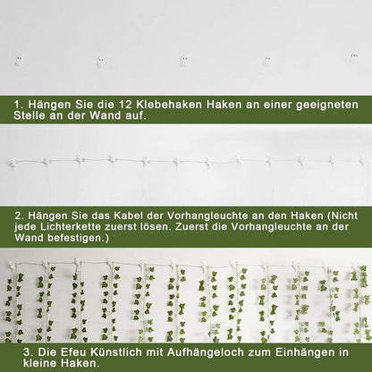 KASZOO 12 Stück Efeu Künstlich Lichterkette mit 252 LEDs