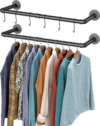 Wandmontage Rohr-Kleiderständer Retro Metall Schwarz 2er Set