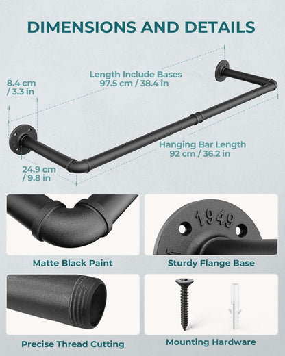 Wandmontage Rohr-Kleiderständer Retro Metall Schwarz 2er Set