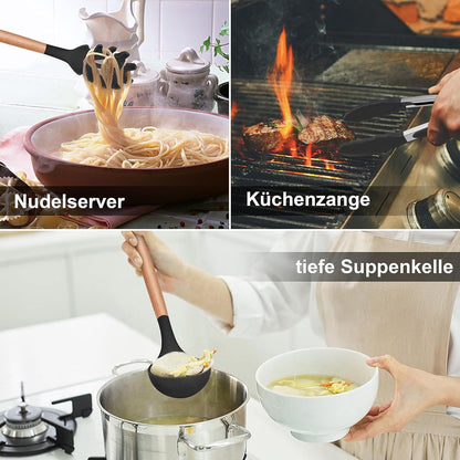 Silikon Küchenutensilien Set 12-teilig Hitzebeständig Schwarz