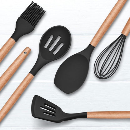 Silikon Küchenhelfer Set 12-teilig Holzgriff hitzebeständig