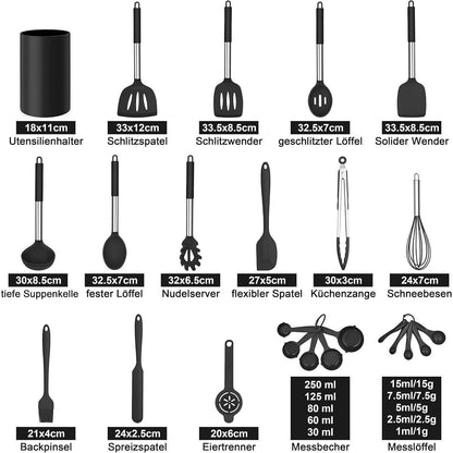 Silikon Küchenhelfer Set 25-teilig Edelstahlgriff