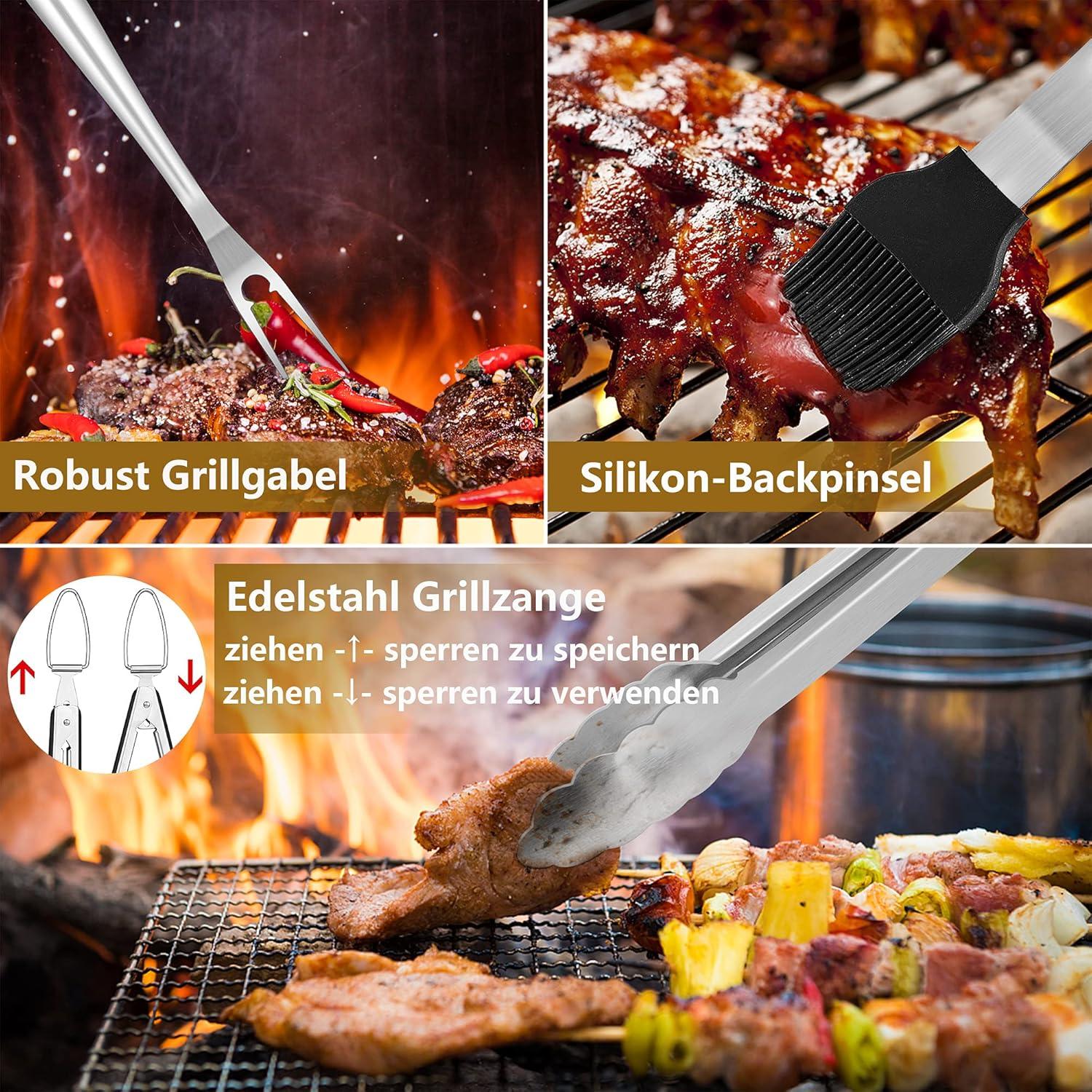 Herogo Grillbesteck Set 6-teilig für Männer - Edelstahl BBQ Zubehör mit Tasche