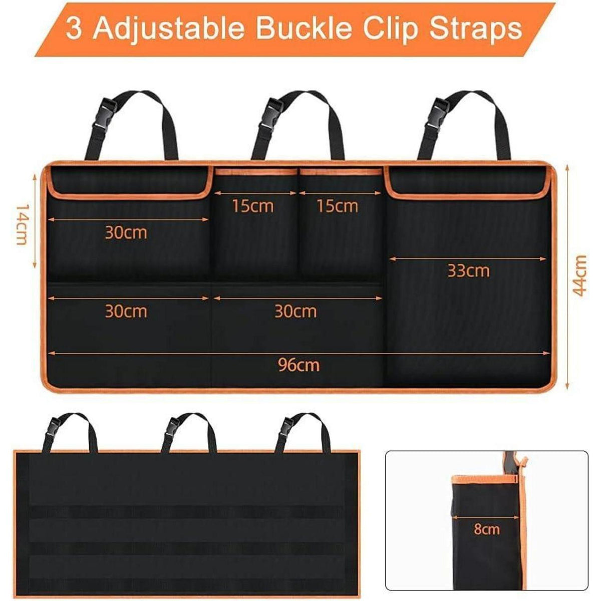 Kofferraum Organizer Orange 96x44 cm mit 6 Taschen