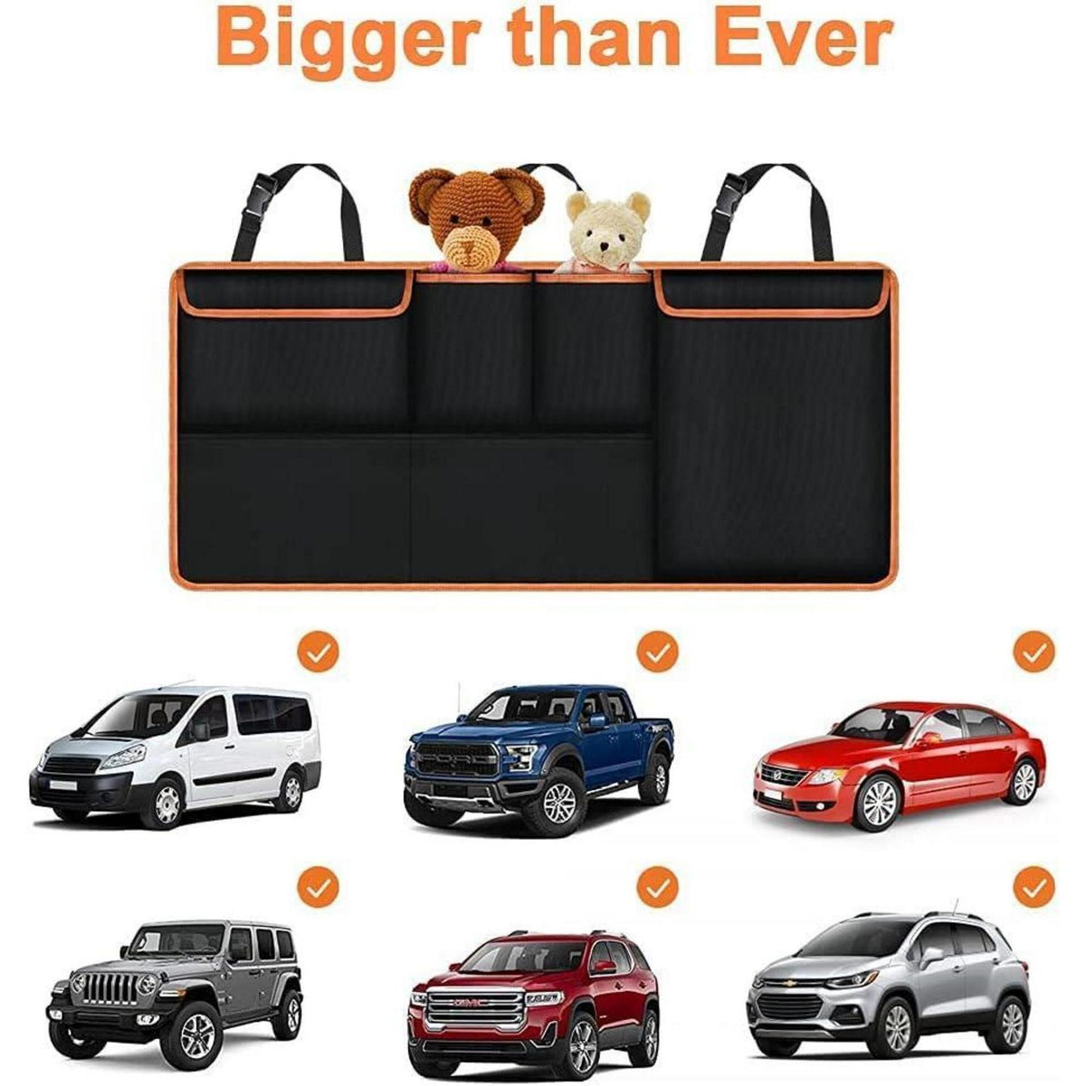 Kofferraum Organizer Orange 96x44 cm mit 6 Taschen