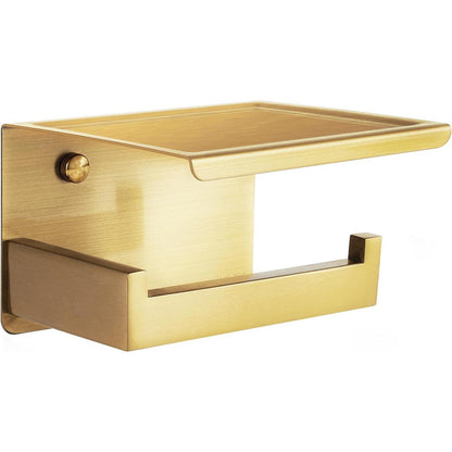 Toilettenpapierhalter mit Ablage, selbstklebend, Edelstahl gebürstet Gold