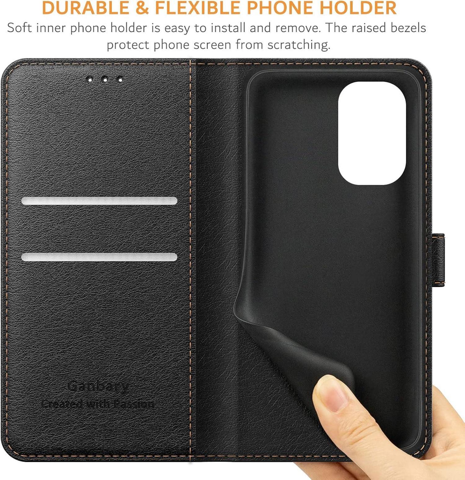 Handyhülle Xiaomi Poco F3 Leder Flipcase Schwarz Standfunktion