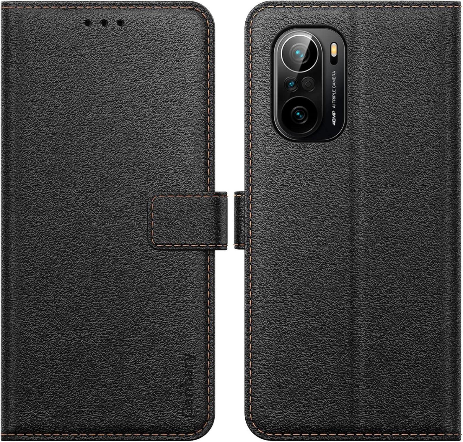 Handyhülle Xiaomi Poco F3 Premium Leder Schwarz mit Kartenfächern & Standfunktion