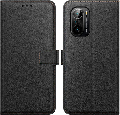 Handyhülle Xiaomi Poco F3 Premium Leder Schwarz mit Kartenfächern & Standfunktion