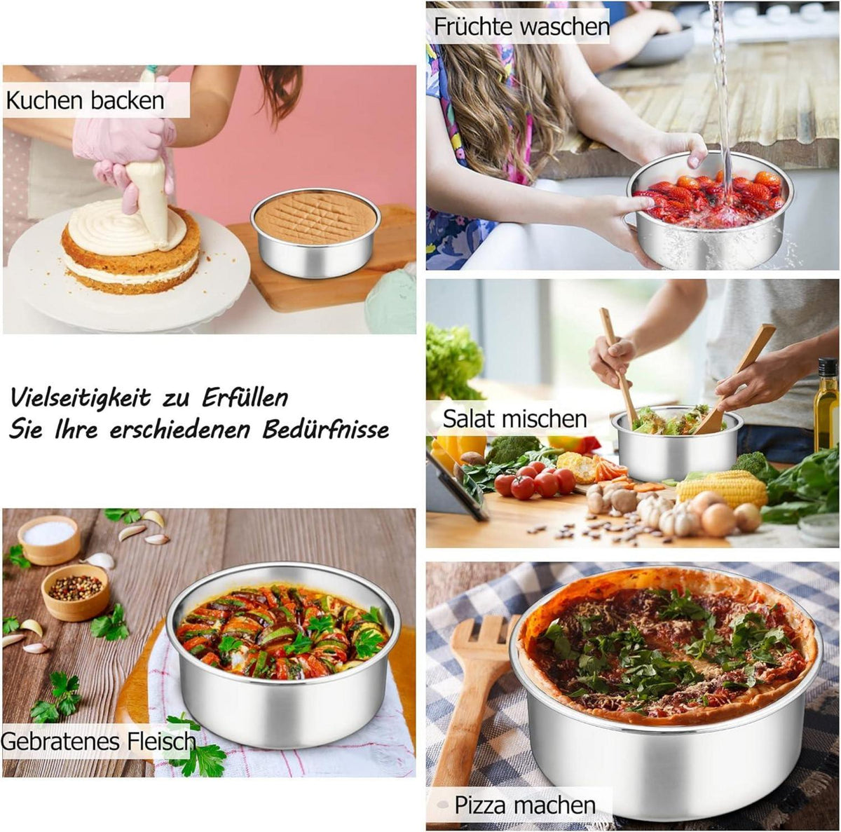 Kuchenform Set 3-teilig Edelstahl Rund Backform 16cm - Auslaufsicher