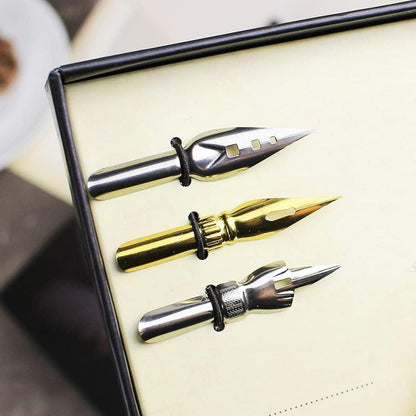 Kalligraphie Federstift Set mit Tinte & 3 Federn – Vintage Geschenk