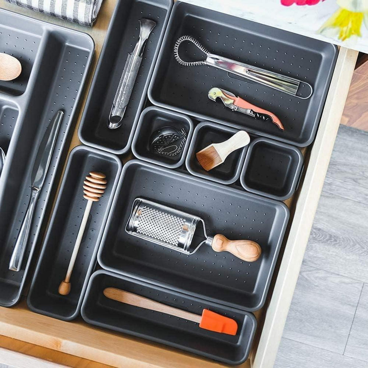 8er Schubladen Organizer Grau, Frei Kombinierbar