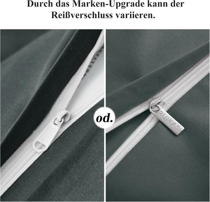 Bettwäsche Set 155x220 Grau Mikrofaser Kissenbezug Reißverschluss