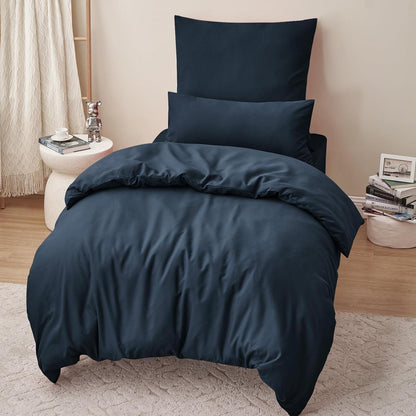 Bettwäsche Set 155x220 Blau Mikrofaser Reißverschluss