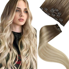 Clip-in Haarverlängerung Echthaar Balayage Blondbraun Ombre