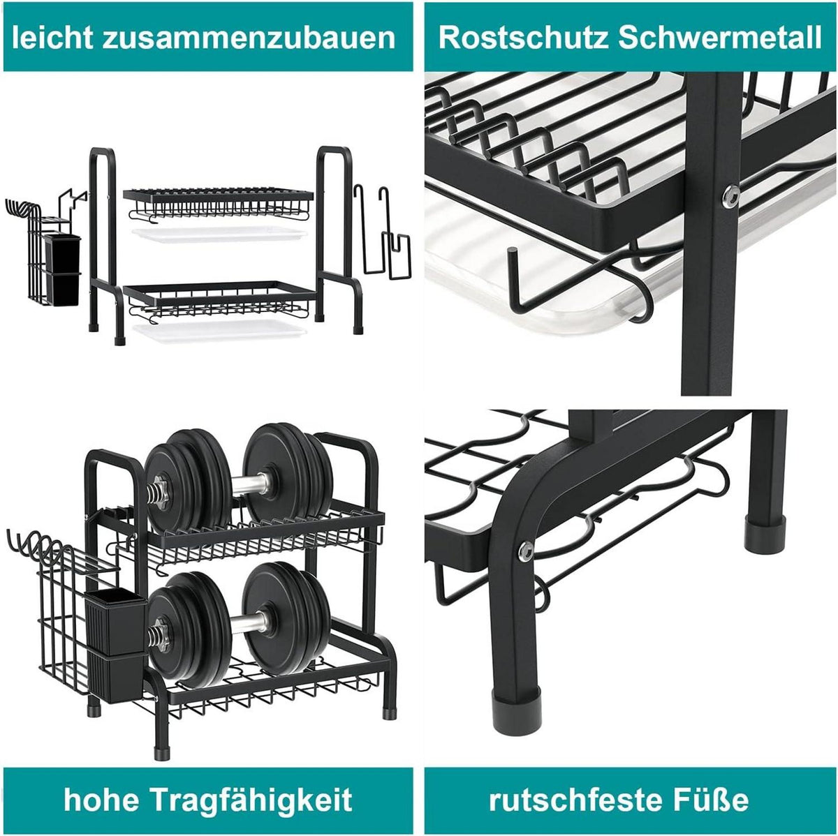 Abtropfgestell Edelstahl 2 Ebenen mit Abtropfschale - rostfrei & groß - Geschirr Abtropfgestell 2 tier A