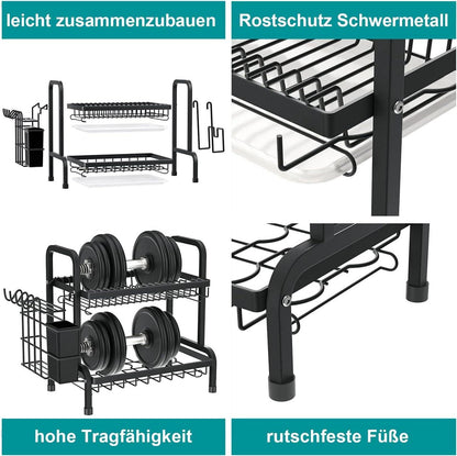 Abtropfgestell Edelstahl 2 Ebenen mit Abtropfschale - rostfrei & groß - Geschirr Abtropfgestell 2 tier A