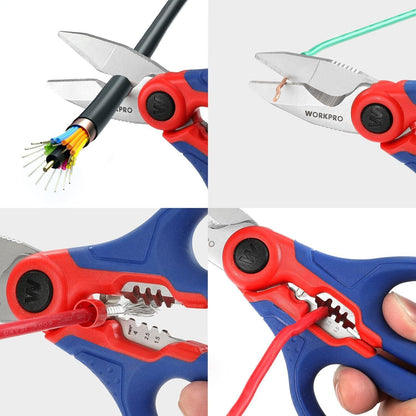 WORKPRO Elektrikerschere Kabelschere mit Abisolierzange