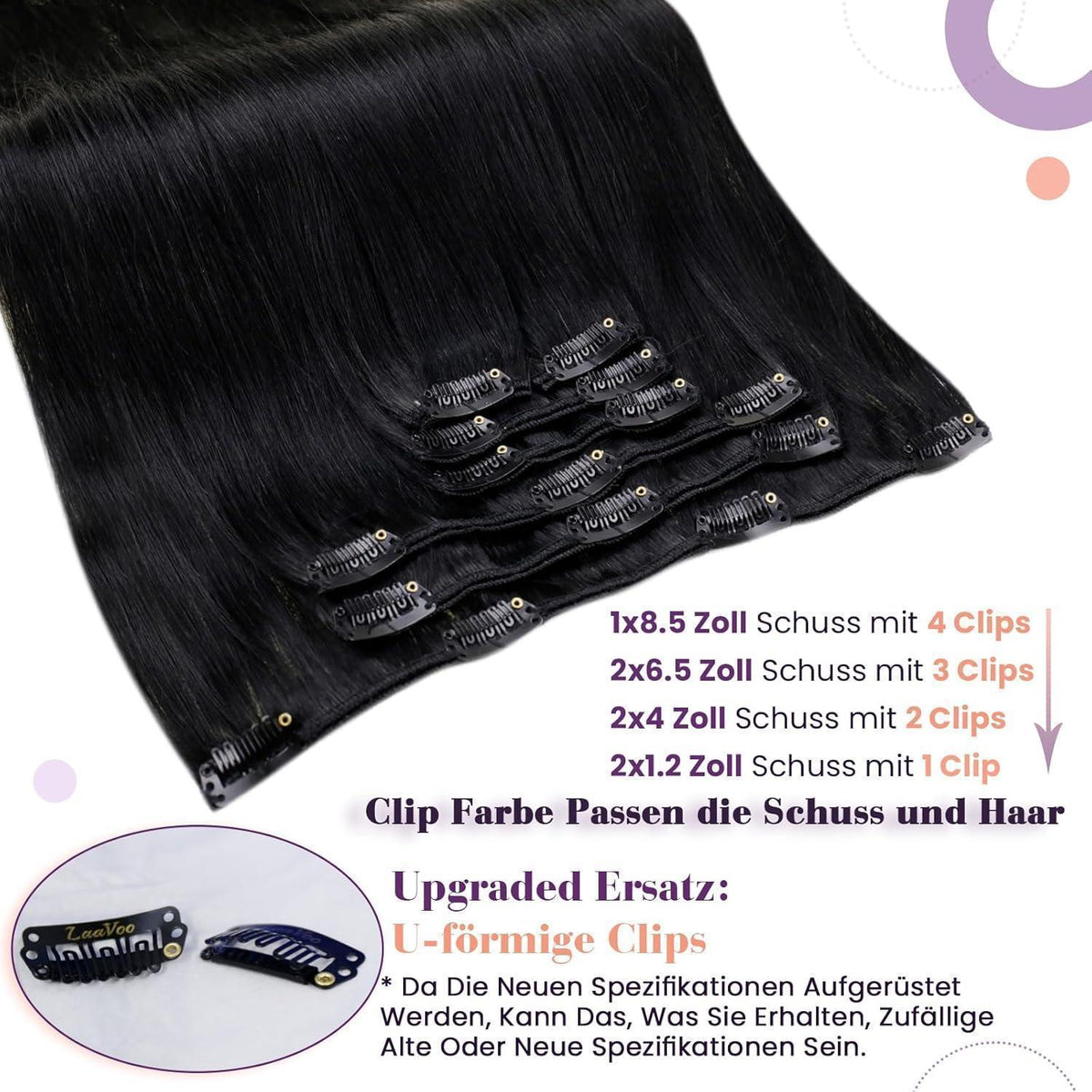 Echthaar Clip-Ins Schwarz 45cm - Haarverlängerung 7pcs