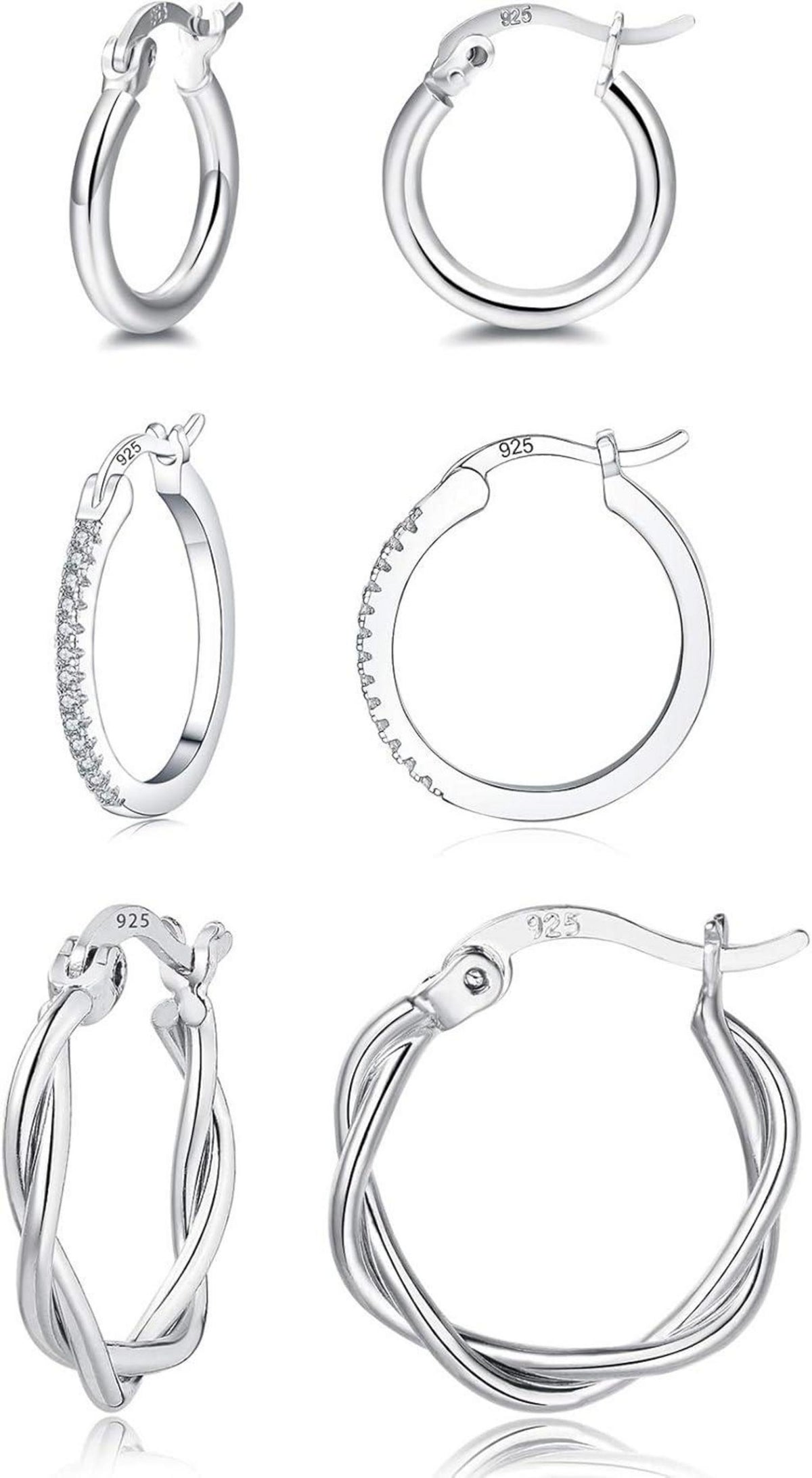 Silber Gold Creolen Damen Ohrringe Zirkonia 13/15/20mm Set