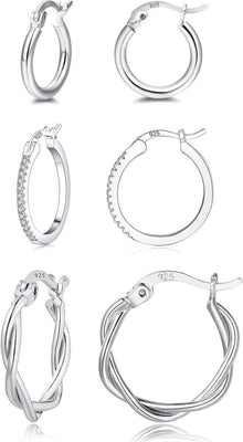 Silber Gold Creolen Damen Ohrringe Zirkonia 13/15/20mm Set