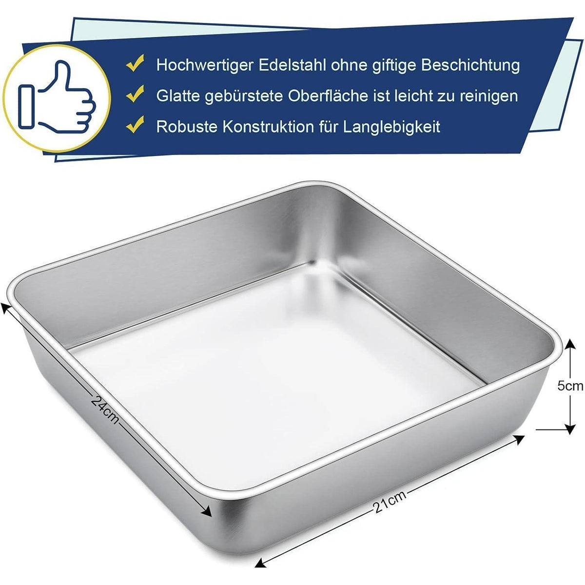 Quadratische Kuchenform Edelstahl 2er-Set 23.5x23.5x5cm