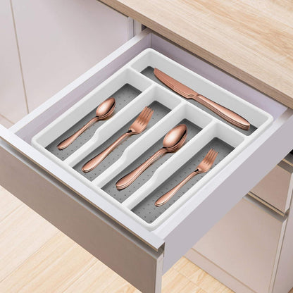 Besteckkasten Schublade Plastik Utensilienfach Weiß Grau 5 Fächer 32.6x29cm