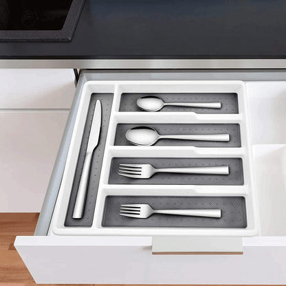 Besteckkasten für Schublade Plastik 5 Fächer Weiß & Grau 32.6x29cm