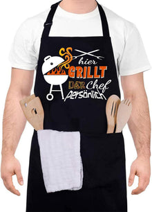 Lustige Grillschürze mit 2 Taschen Baumwolle Herren Multicolor