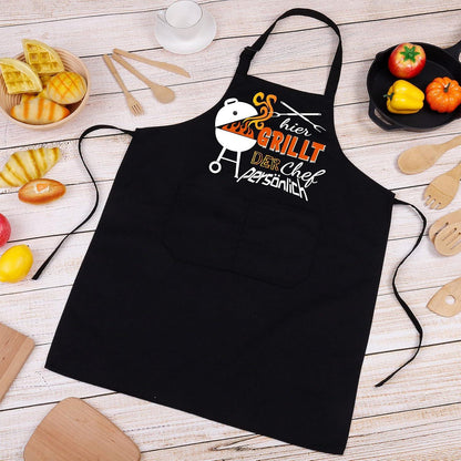 Lustige Grillschürze für Männer Kochschürze BBQ Baumwolle Schwarz