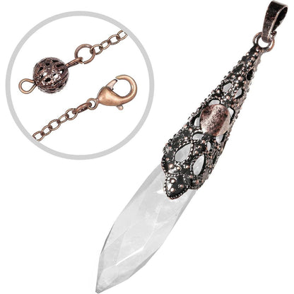 Bergkristall Reiki Heilung Stein Pendel mit Vintage Kette