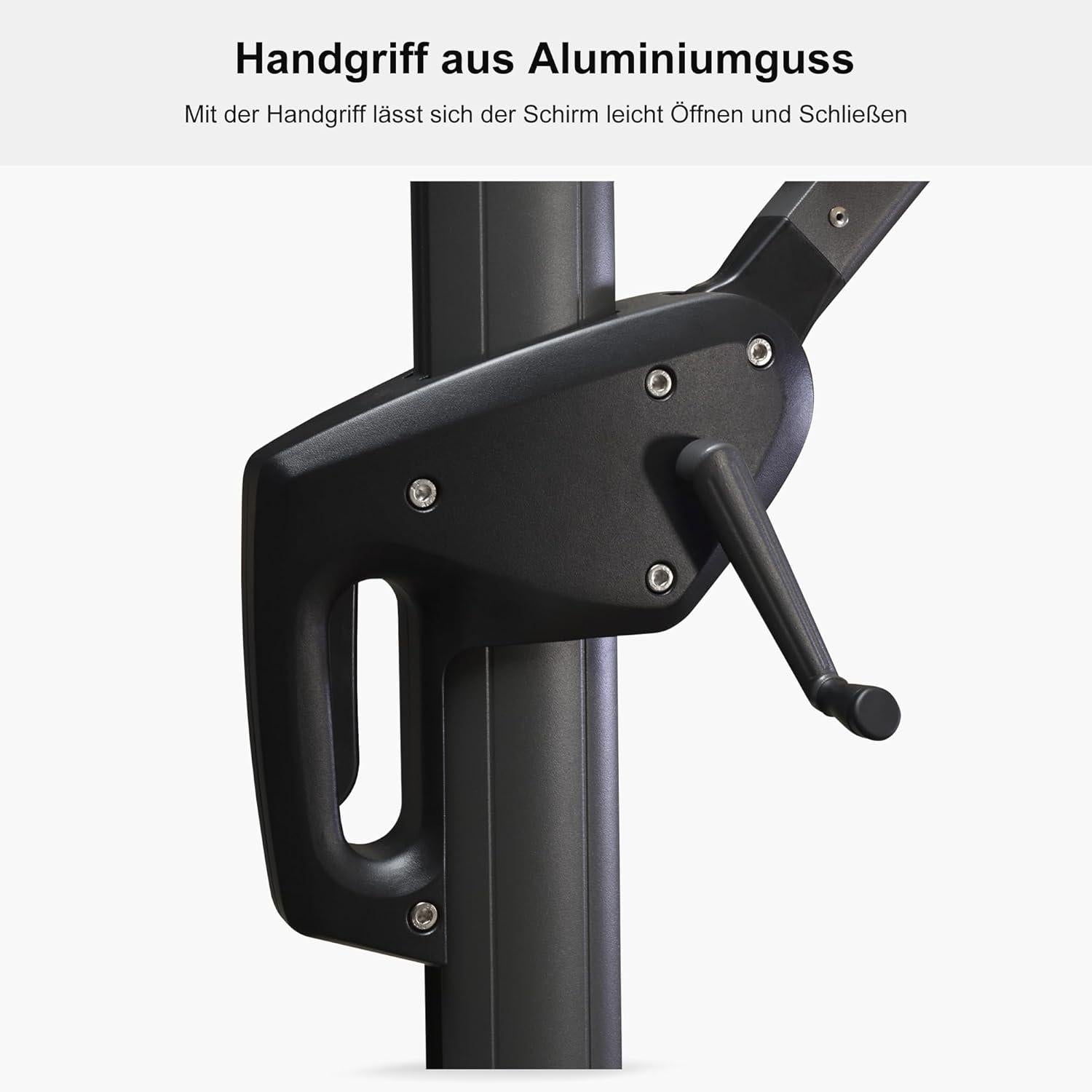 Ampelschirm Rechteckig Groß 270x350cm 360° Drehbar mit Fußpedal Grau