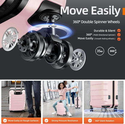 Kofferset 3-teilig Hartschale Leicht ABS+PC TSA Schloss 4 Rollen Pink