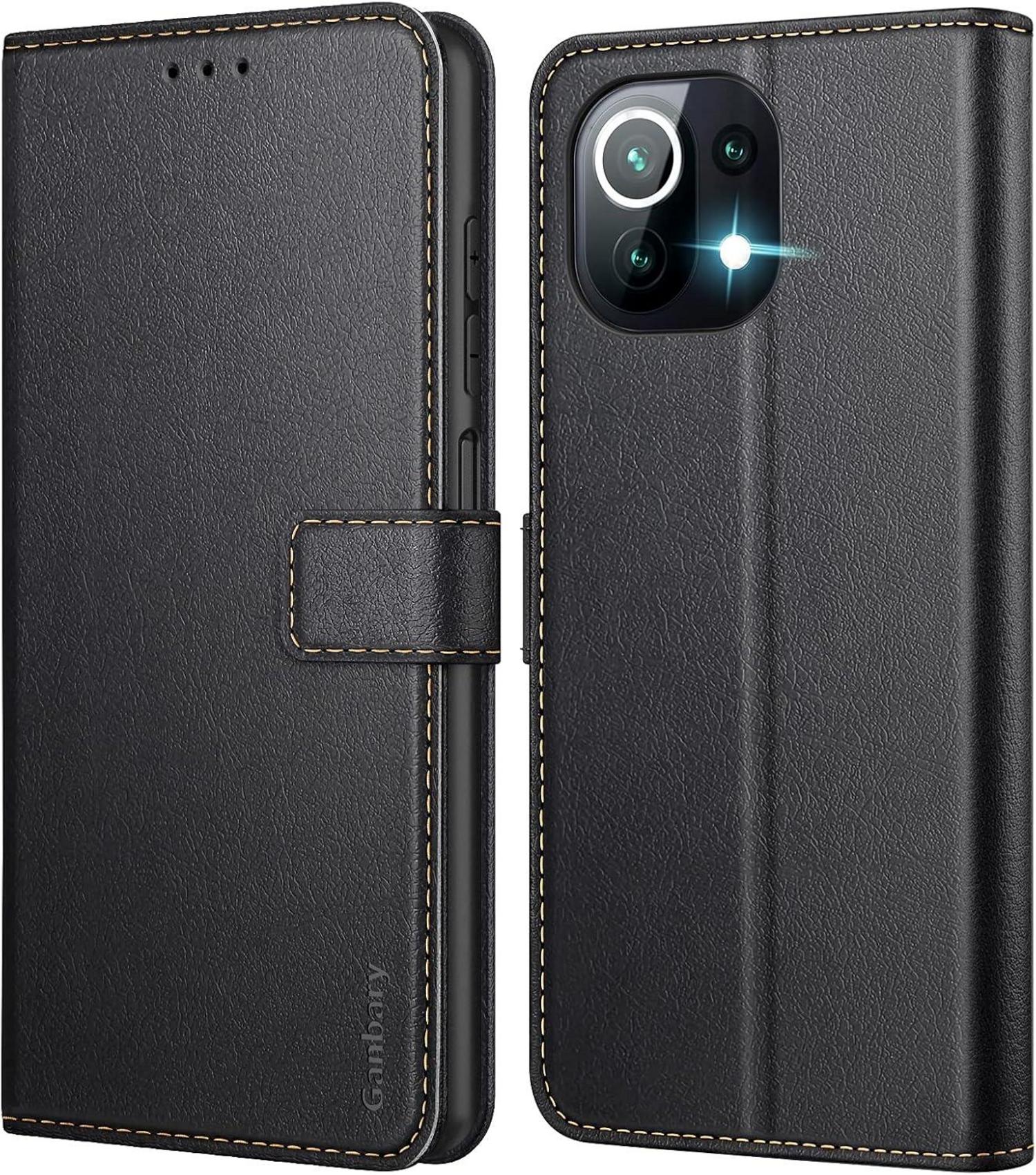 Handyhülle Xiaomi Mi 11 Lite Leder Flipcase Schwarz Magnetverschluss