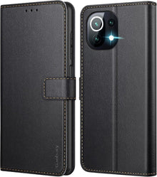 Handyhülle Xiaomi Mi 11 Lite Leder Flipcase Schwarz Magnetverschluss
