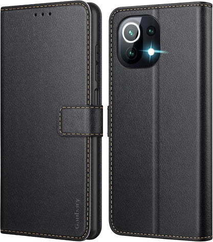 Handyhülle Xiaomi Mi 11 Lite Leder Flipcase Schwarz Magnetverschluss
