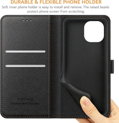 Handyhülle für Xiaomi Mi 11 Lite - Premium Leder Flipcase Schwarz