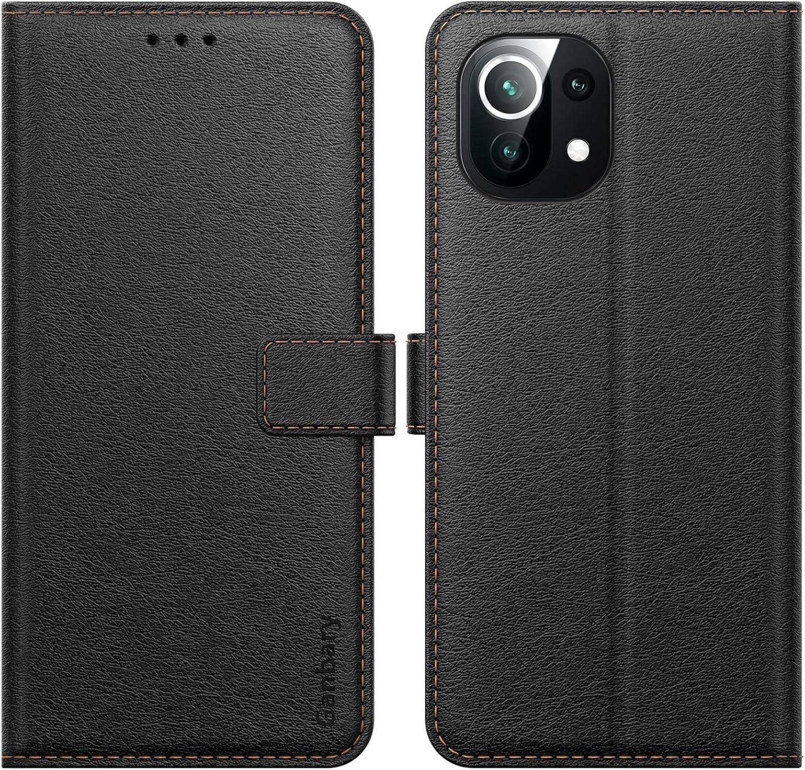 Ganbary Xiaomi Mi 11 Lite 4G 5G Handyhülle Schwarz Leder Tasche Flipcase mit Kartenschlitzen Magnetverschluss Standfunktion
