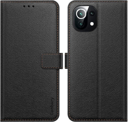 Ganbary Xiaomi Mi 11 Lite 4G 5G Handyhülle Schwarz Leder Tasche Flipcase mit Kartenschlitzen Magnetverschluss Standfunktion