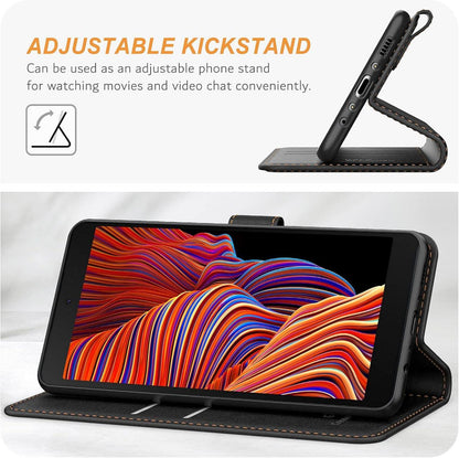Ganbary Samsung Galaxy Xcover 5 Handyhülle Schwarz Leder Tasche mit Kartenschlitzen und Standfunktion