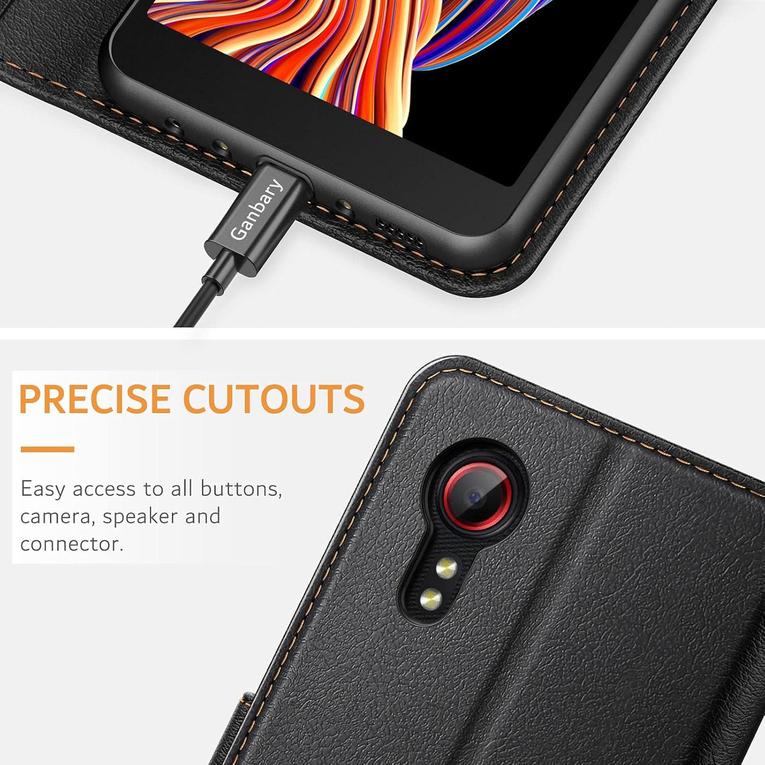 Handyhülle für Samsung Galaxy Xcover 5 Schwarz Leder Flipcase mit Kartenfächern