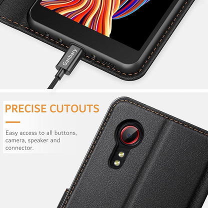 Handyhülle für Samsung Galaxy Xcover 5 Schwarz Leder Flipcase mit Kartenfächern
