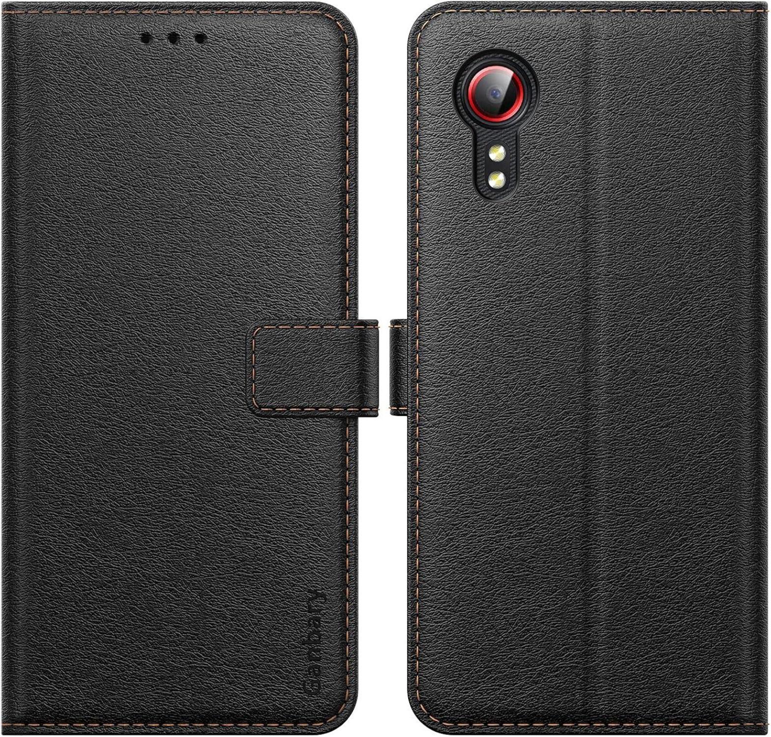 Ganbary Samsung Galaxy Xcover 5 Handyhülle Schwarz Leder Tasche mit Kartenschlitzen und Standfunktion