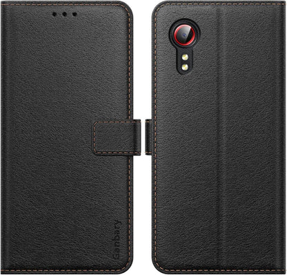 Ganbary Samsung Galaxy Xcover 5 Handyhülle Schwarz Leder Tasche mit Kartenschlitzen und Standfunktion