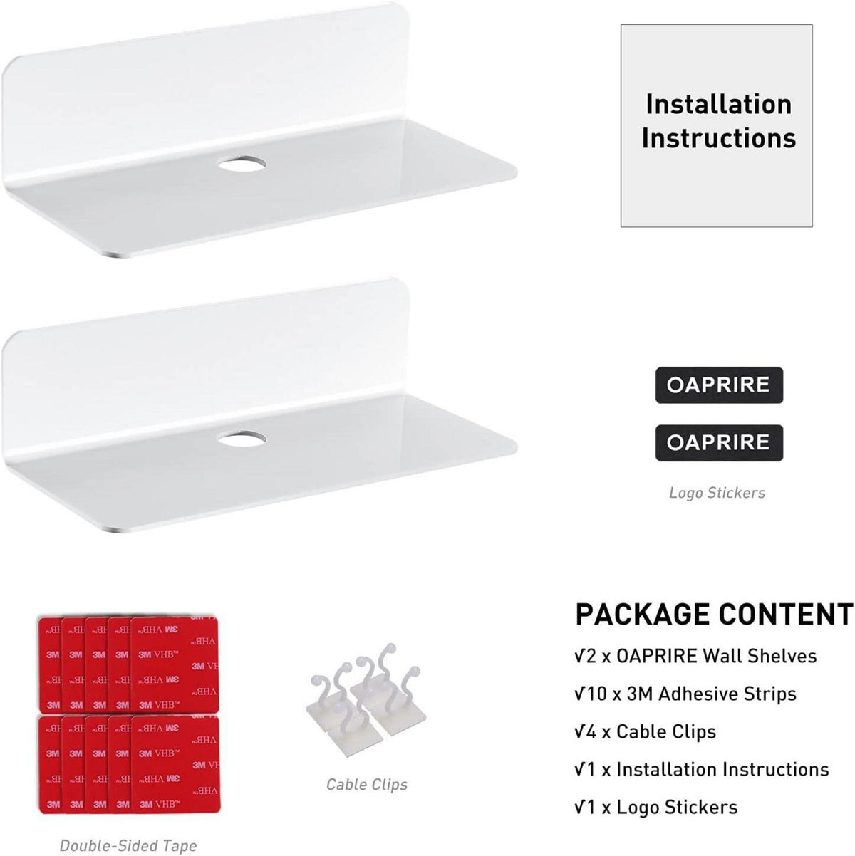 Wandregal Weiß OAPRIRE 2er Set Acryl 22.9cm für Schlafzimmer Küche Büro