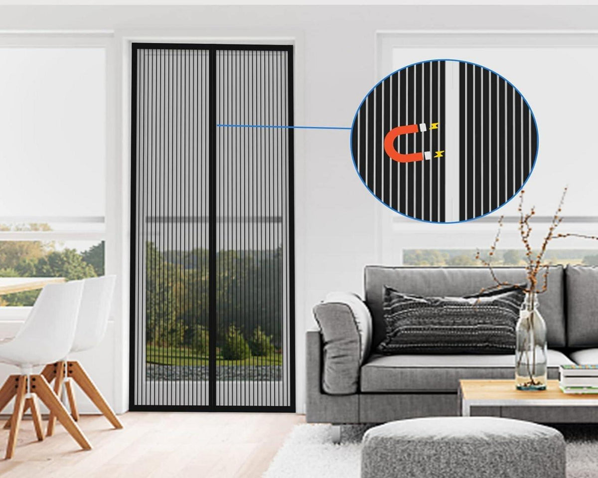 Fliegengitter Tür Magnetisch Insektenschutz Balkontür Schwarz 90x230cm