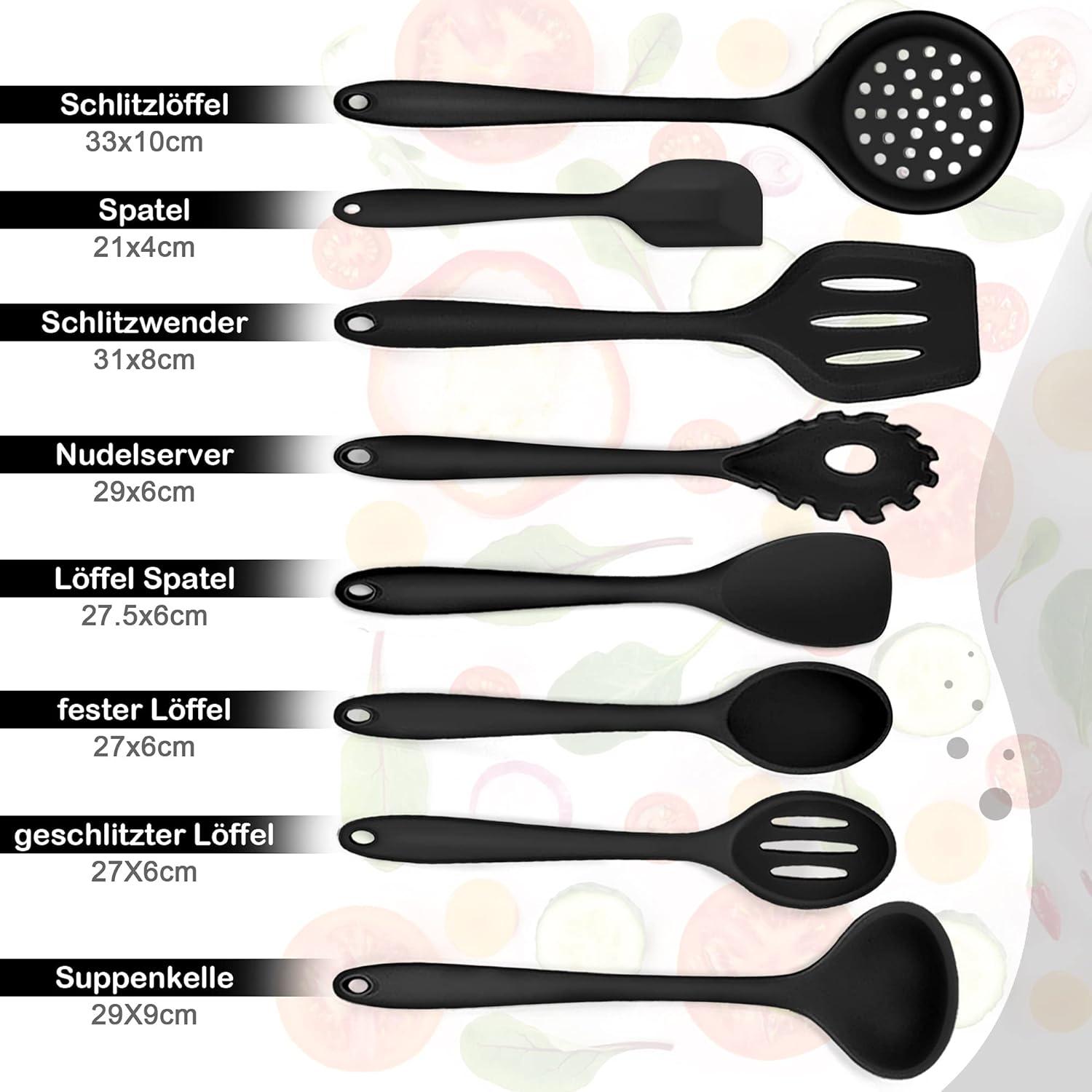 Herogo 8-teiliges Silikon Küchenutensilien Set Antihaft Schwarz