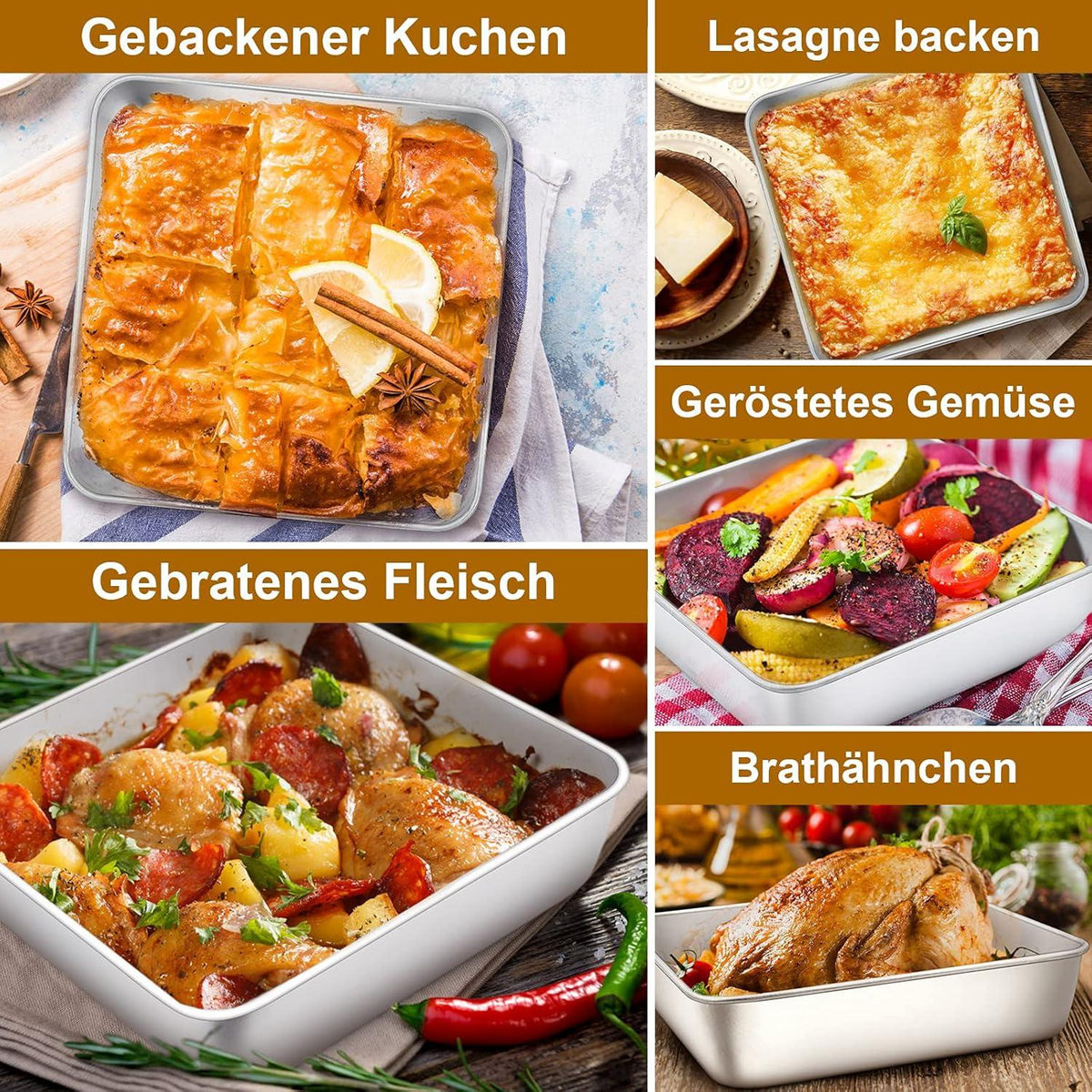 Quadratische Backform aus Edelstahl 3er-Set für Kuchen Brownies